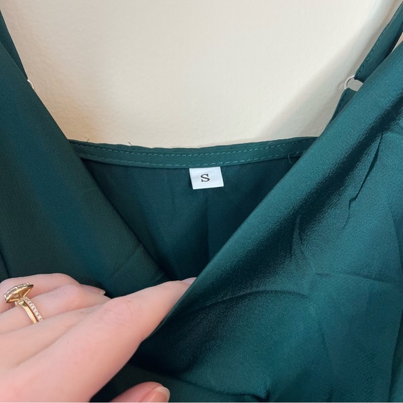 SHEIN Emerald Green Cowl Neck Satin Side Slit Button Detail Slip Dress Size S - Picture 7 of 13